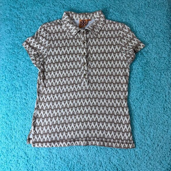 Tory Burch brown and cream Polo Fitted Button Down‎ - Picture 1 of 5
